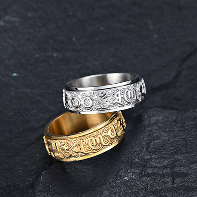 Buddha Stones Six True Words Balance Calm Titanium Steel Ring - image 7