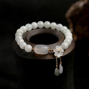 Foviel Pulsera de jade blanco natural — simbolismo de buena fortuna
