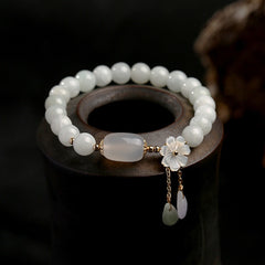 Buddha Stones Natural White Jade Luck Bracelet Bracelet BS main