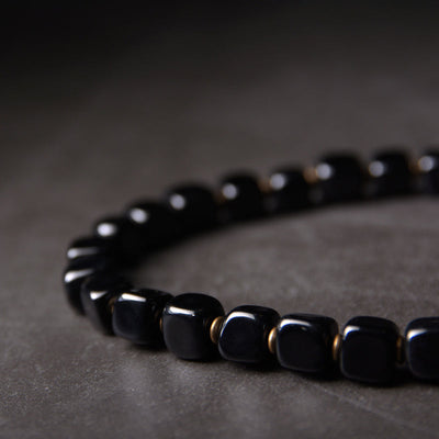 Buddha Stones Ebony Wood Dzi Bead Copper Peace Couple Bracelet Bracelet BS 14