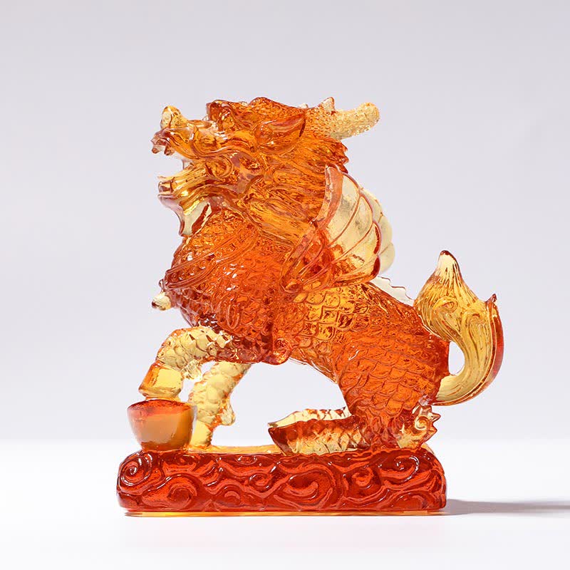 Buddha Stones Feng Shui Kirin Handmade Liuli Crystal Art Piece Fortune Home Office Decoration Decorations BS 11