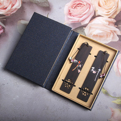 Buddha Stones Oriole Bird Flower Ebony Wood Bookmarks With Gift Box Bookmarks BS 8