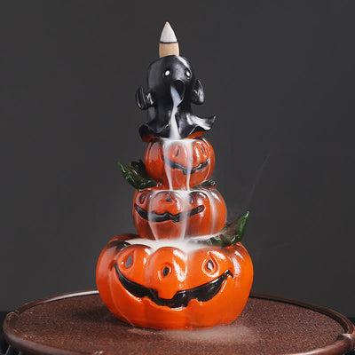Buddha Stones Halloween Pumpkins Ghost Resin Backflow Smoke Fountain Incense Burner Decoration Incense Burner BS 6