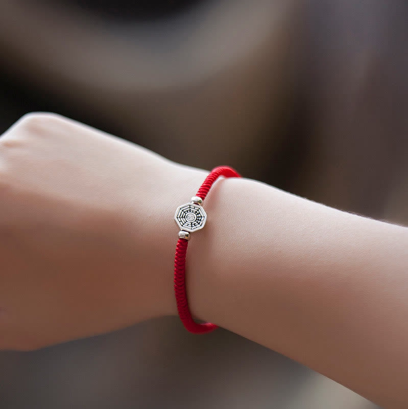 Buddha Stones 925 Sterling Silver Yin Yang Bagua Symbol Cinnabar String Concentration Bracelet Bracelet BS 2