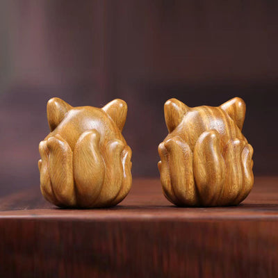 Buddha Stones Mini Nine-Tailed Fox Ivory Fruit Sandalwood Green Sandalwood Blessing Decoration Decorations BS 31