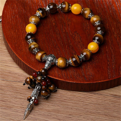 Buddha Stones Natural Tiger Eye Red Agate Dragon Vein Agate Stone Vajra Dorje Power Healing Bracelet Car Decoration Bracelet BS 2