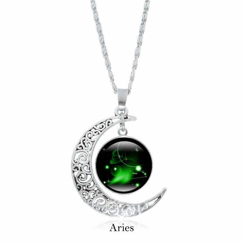 Buddha Stones 12 Constellations of the Zodiac Moon Protection Necklace Chain Pendant Necklaces & Pendants BS Aries