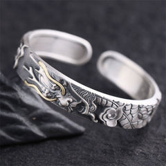 Foviel 999 Sterling Silver Dragon Strength Protection Bracelet Bangle