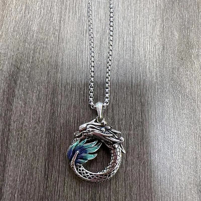 Buddha Stones Tibetan Copper Dragon Strength Necklace Necklaces & Pendants BS Dragon Necklace-with Pearl Chain(Necklace Length: 60cm)