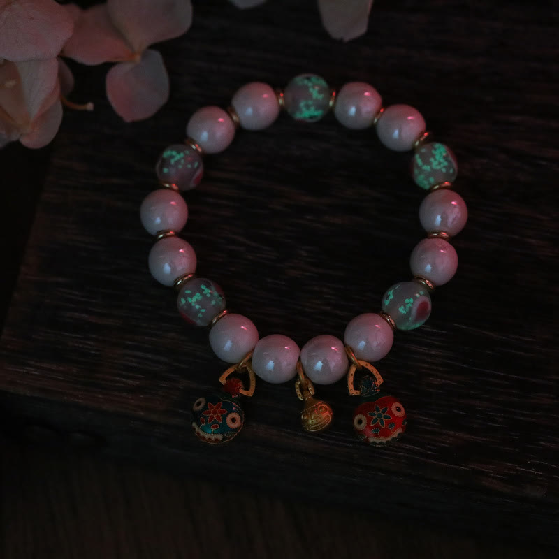 Buddha Stones Gold Swallowing Beast Family Charm Liuli Glass Colorful Porcelain Bead Luck Bracelet Bracelet BS 5