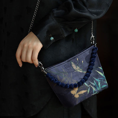Buddha Stones Small Bamboo Leaves Butterfly Peony Flowers Magpie Metal Chain Crossbody Bag Shoulder Bag Handbag Handbags BS 4