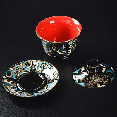 Buddha Stones Peking Opera Mask Pattern Ceramic Gaiwan Sancai Teacup Kung Fu Tea Cup And Saucer With Lid Teapot Cup BS 3