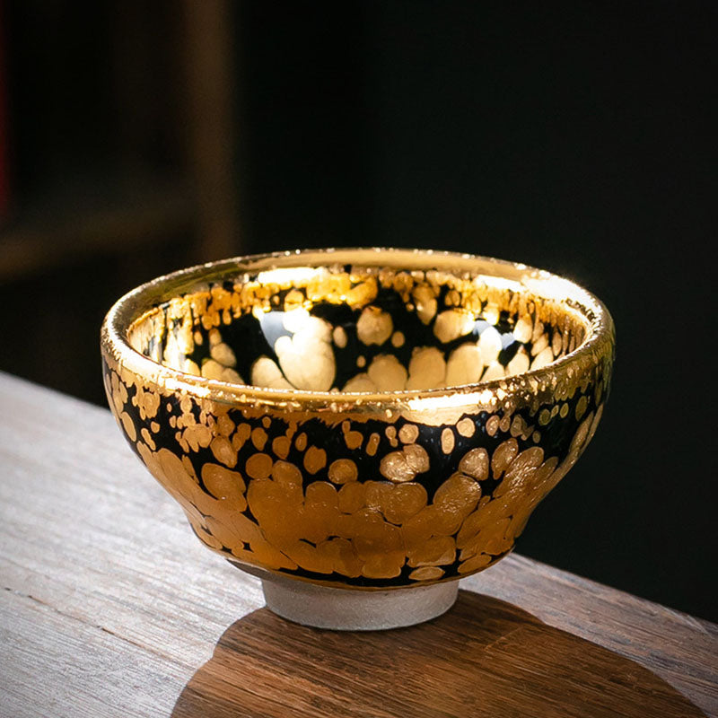 Buddha Stones 24K Gold Spot Pattern Chinese Jianzhan Ceramic Teacup Kung Fu Tea Cup Bowl With Gift Box Jian Zhan Tea Cup BS 8