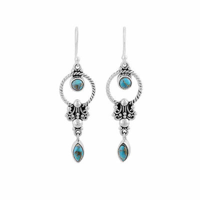 Buddha Stones 925 Sterling Silver Hook Vintage Copper Plated Silver Turquoise Waterdrop Pattern Balance Drop Dangle Earrings - image 9