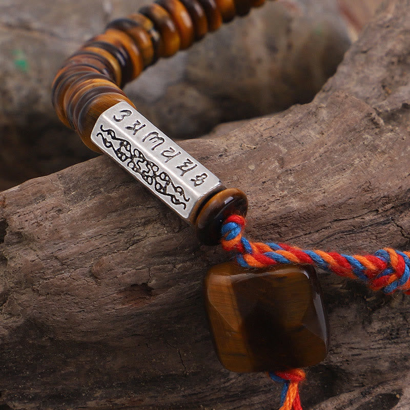 Bracelet de protection Foviel en œil de tigre tibétain avec mantra Om Mani Padmé Hum