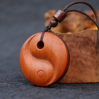 Buddha Stones Lightning Struck Jujube Wood Yin Yang Luck Protection Necklace Pendant 2
