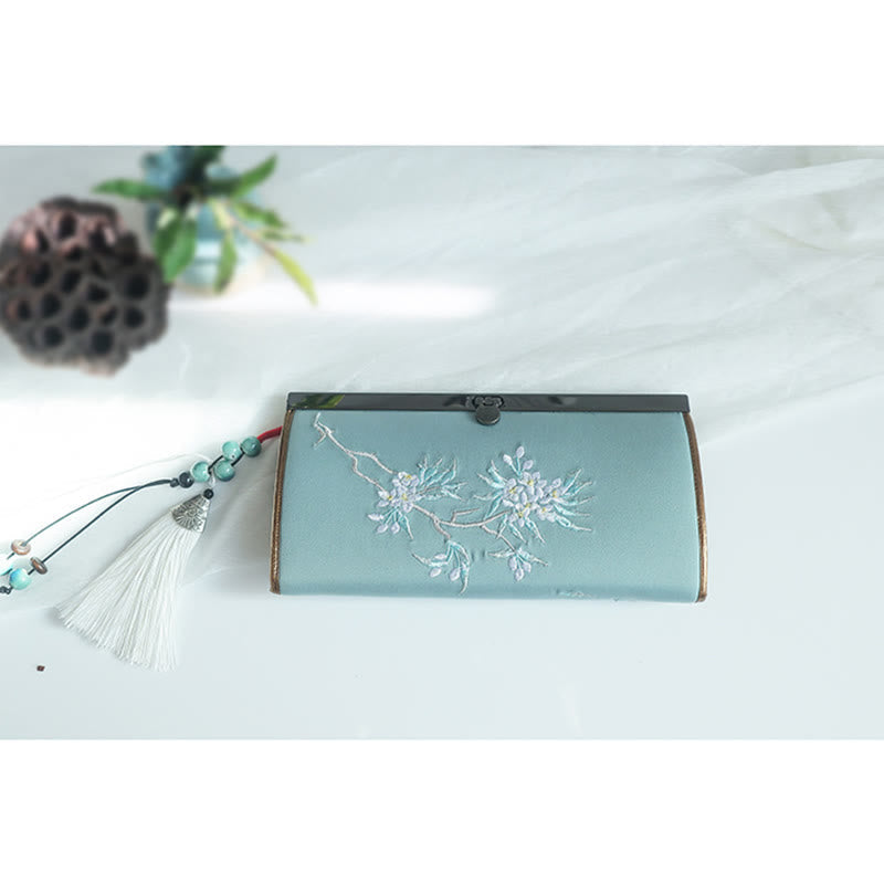 Buddha Stones Flower Plum Peach Blossom Bamboo Double-sided Embroidery Large Capacity Cash Holder Wallet Shopping Purse - image 17