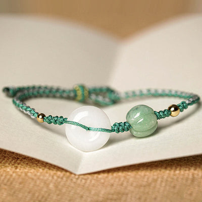 Buddha Stones White Jade Peace Buckle Pumpkin Bead Luck Blessing Braided Bracelet Bracelet BS 2