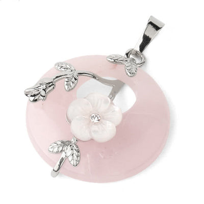 Buddha Stones Various Crystal Amethyst Green Aventurine Flower Healing Necklace Pendant Necklaces & Pendants BS Rose Quartz