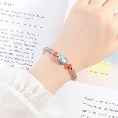 Buddha Stones Moonstone Strawberry Quartz PiXiu Healing Bracelet Bracelet BS 2