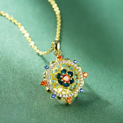 Buddha Stones 925 Sterling Silver Lotus Flower Colorful Zircon New Beginning Necklace Pendant Necklaces & Pendants BS 1