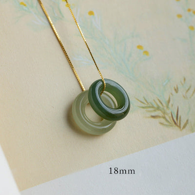 Buddha Stones Natural Round Jade Peace Buckle Luck Abundance Necklace Pendant Necklaces & Pendants BS Jade&Cyan Jade 18mm