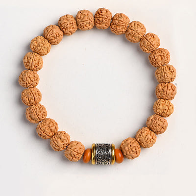 Buddha Stones Tibet Rudraksha Bodhi Seed Wealth Auspiciousness Bracelet Bracelet BS Tibetan Silver Bucket Bead