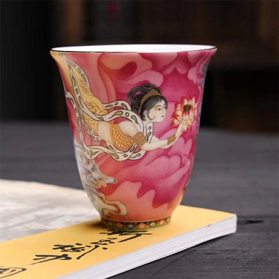 Buddha Stones Dunhuang Color Flying Apsaras Teacup Kung Fu Tea Cup Cup BS Dunhuang Flying Apsaras Pink 6.7cm*7.2cm*100ml