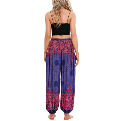 Buddha Stones Loose Circle-shaped Flowers Pattern Harem Trousers Women's Yoga Pants Women's Harem Pants BS 13