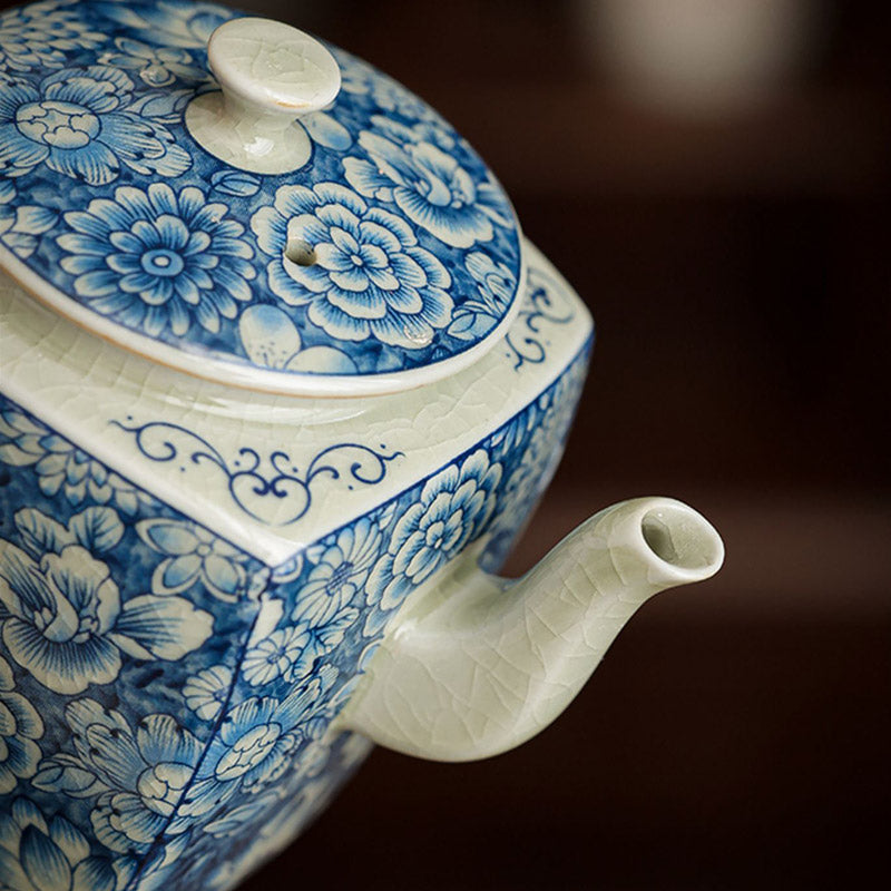 Buddha Stones Blue and White Porcelain Chinese Gongfu Tea Ceramic Kung Fu Teapot Cup Tea Filter Canister Teapot BS 8