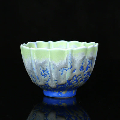 Buddha Stones Retro Blue Red Gradient Lotus Pattern Kiln Change Ceramic Teacup Kung Fu Tea Cup Bowl Cup BS Blue 7.8cm*5.2cm*120ml
