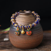 Foviel Gold Swallowing Beast Family Charm Gold Silver Foil Liuli Glass Bead Blessings Bracelet