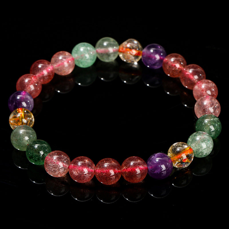 Buddha Stones Natural Multicolored Strawberry Quartz Love Healing Beaded Bracelet Bracelet BS 3