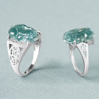 Buddha Stones 925 Sterling Silver Fengshui Wealth Prosperity Jade PiXiu Luck Ring Ring BS 2