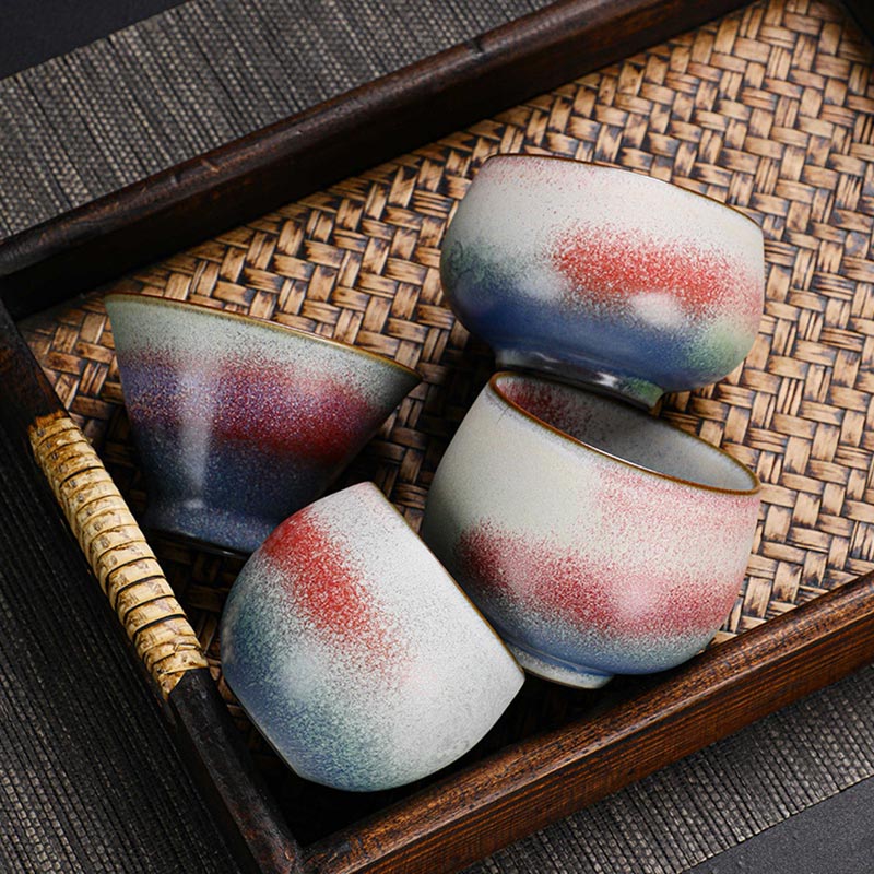 Buddha Stones Retro Red Gradient Kiln Change Ceramic Teacup Kung Fu Tea Cup Cup BS 8