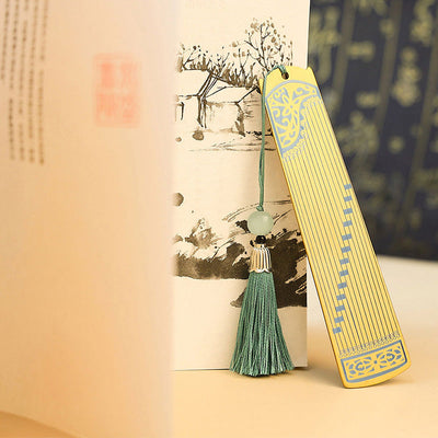 Buddha Stones Classical Musical Instruments Pipa Guzheng Guqin Ruan Metal Bookmarks Tassel With Gift Box Bookmarks BS 11
