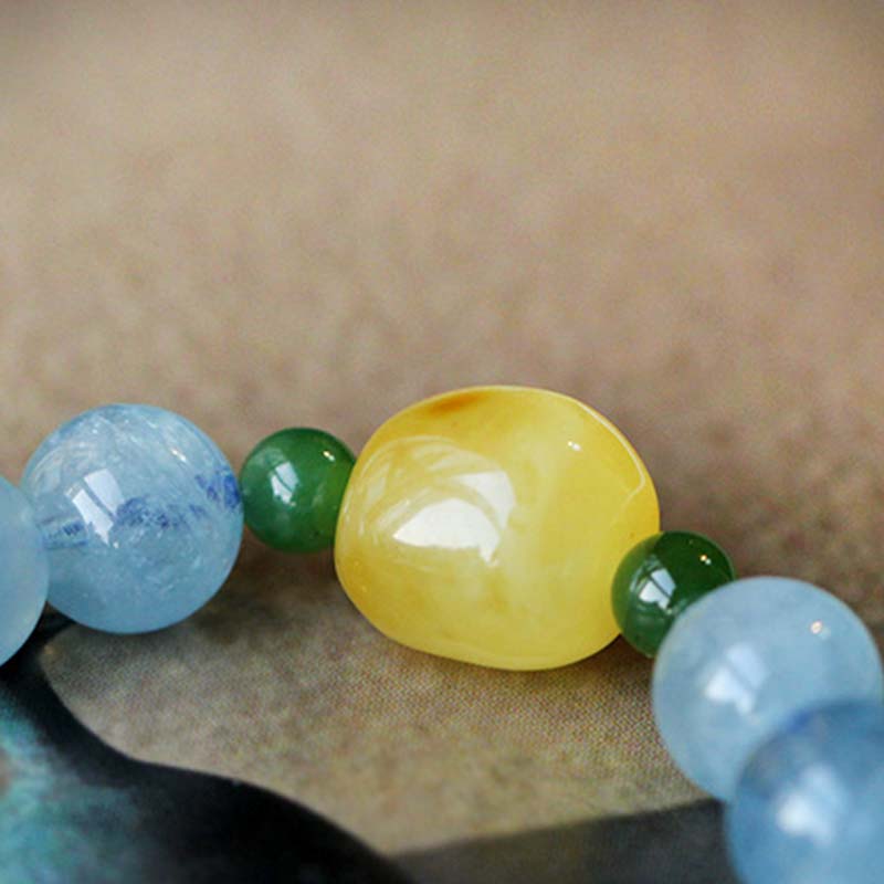Natural Aquamarine Amber Beads Serenity Healing Bracelet Bracelet BS 11