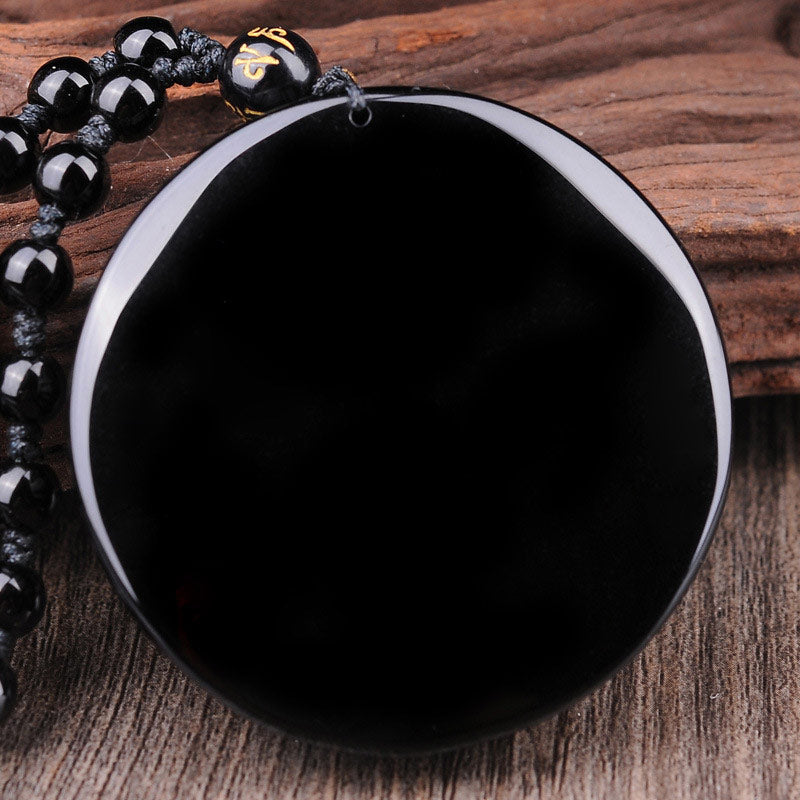 Collier pendentif Foviel Bagua Dragon Phénix en obsidienne