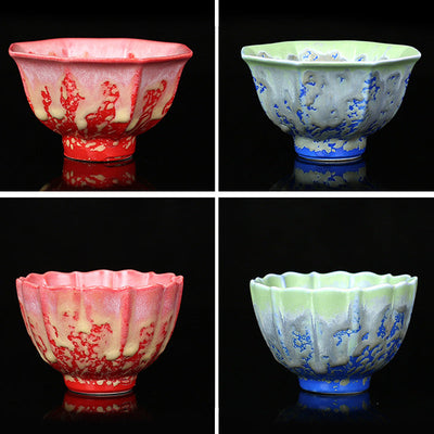 Buddha Stones Retro Blue Red Gradient Lotus Pattern Kiln Change Ceramic Teacup Kung Fu Tea Cup Bowl Cup BS 19