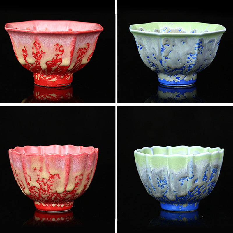 Buddha Stones Retro Blue Red Gradient Lotus Pattern Kiln Change Ceramic Teacup Kung Fu Tea Cup Bowl Cup BS 19