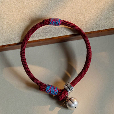 Buddha Stones 925 Sterling Silver Tibetan Handmade Om Mani Padme Hum Persimmon Charm Luck Protection Braided Bracelet Bracelet BS Red(Wrist Circumference 14-18cm)