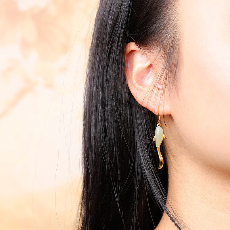 Fish Pattern Jade Luck Dangle Drop Earrings Earrings BS 3