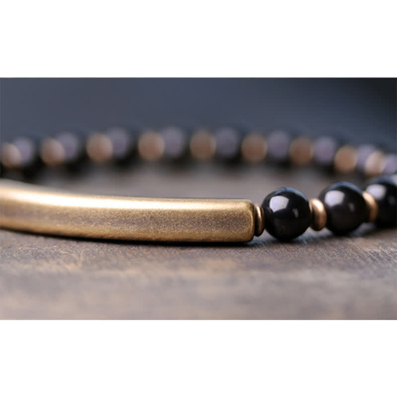 Buddha Stones Red Jasper Moss Agate Black Obsidian Crystal Copper Peace Couple Bracelet Bracelet BS 24