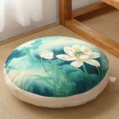 Buddha Stones Lotus Simple Pattern Linen Meditation Seat Cushion Home Living Room Decoration Decorations buddhastoneshop Detachable 40cm*10cm MediumAquamarine