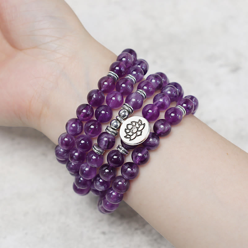 Buddha Stones Natural Amethyst Purification Mala Bracelet Bracelet BS 4