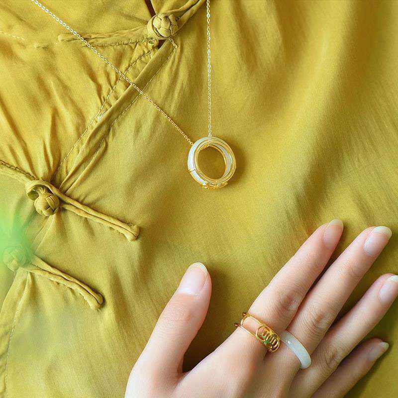 Buddha Stones White Jade Luck Ring Necklace Rings BS 4