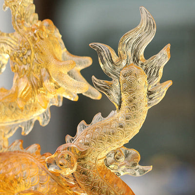 Buddha Stones Handmade Chinese Zodiac Yellow Dragon Liuli Crystal Art Piece Luck Protection Home Office Decoration Decorations BS 5