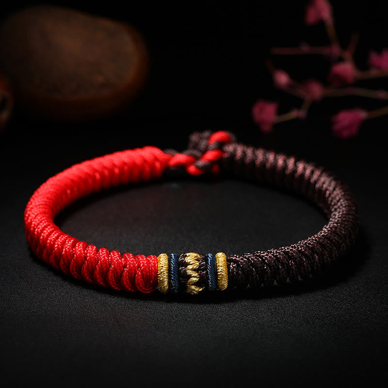 Buddha Stones Tibetan Handmade Multicolored Thread King Kong Knot Strength Braid String Bracelet - Red Brown - 19cm - image 6