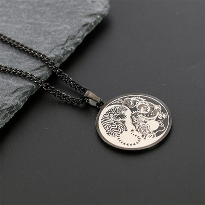 Buddha Stones Tiger Dragon Titanium Steel Chain Necklace Harmony Pendant Necklaces & Pendants BS 3
