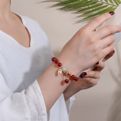 Buddha Stones Natural Red Agate Jade Confidence Fortune Blessing Charm Bracelet Bracelet BS 3